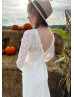 Long Sleeves Ivory Lace V Back Gorgeous Wedding Dress